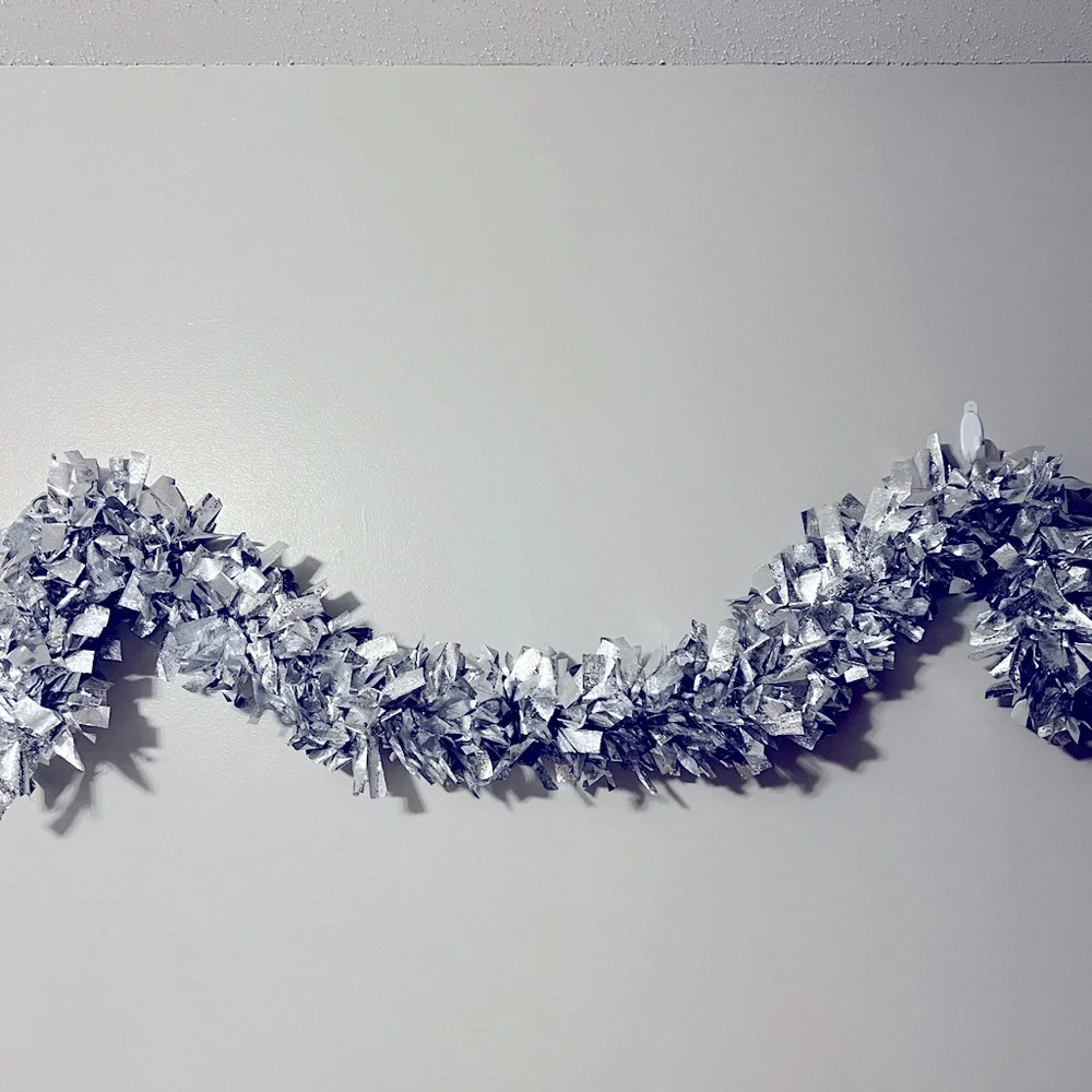 Oversized Wired Silver Tinsel Garland Strands Set of 3